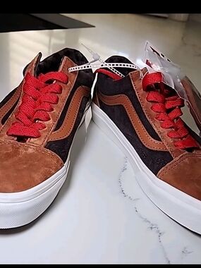 VANS Old Skool Plaid Glazed Ginger Suede Lace Up Shoes Sneakers Mens Size 6.5
